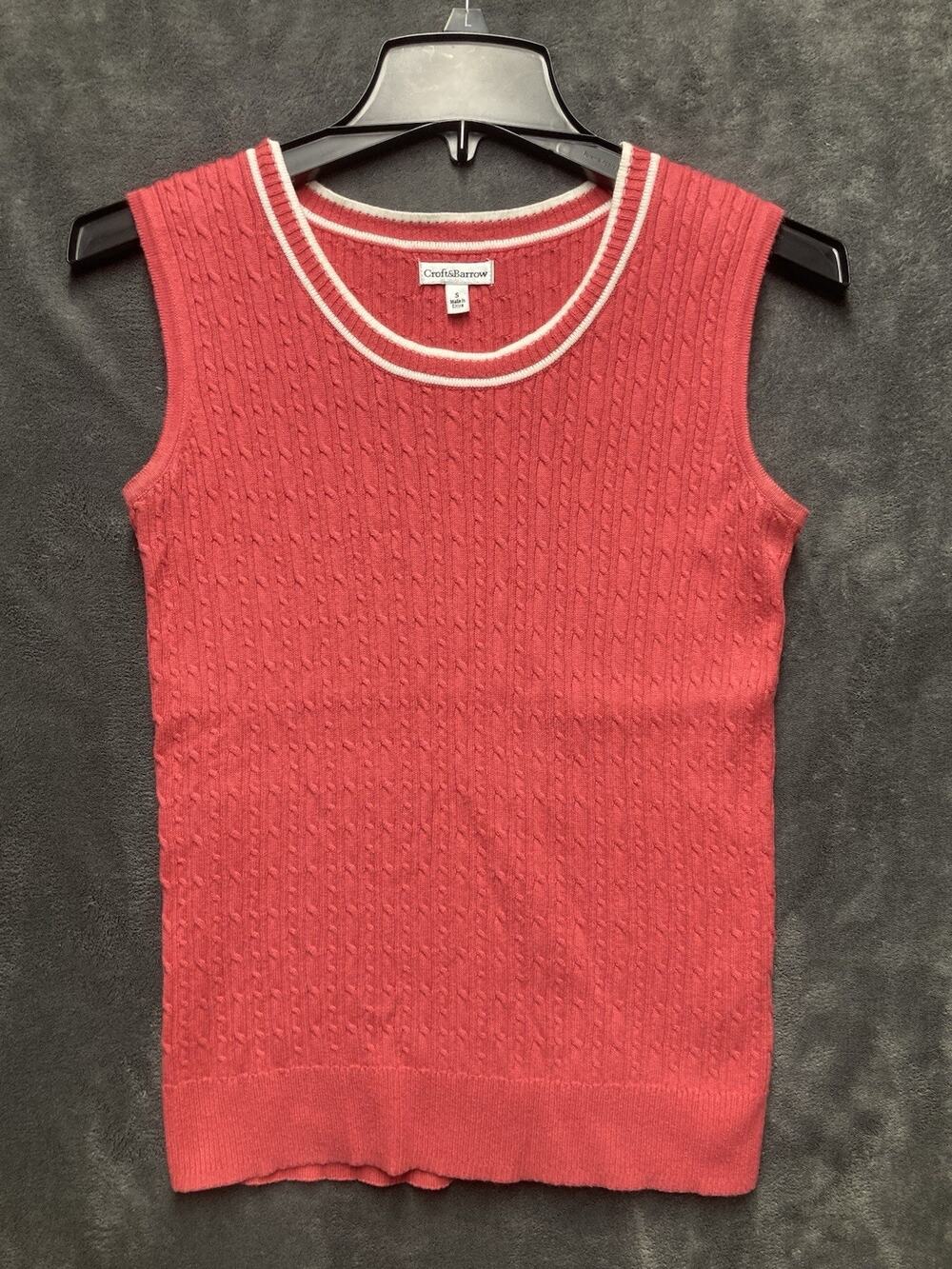 Croft & Borrow Cable Knit Sleeveless Sweater Vest Womens Preppy Light Academia S